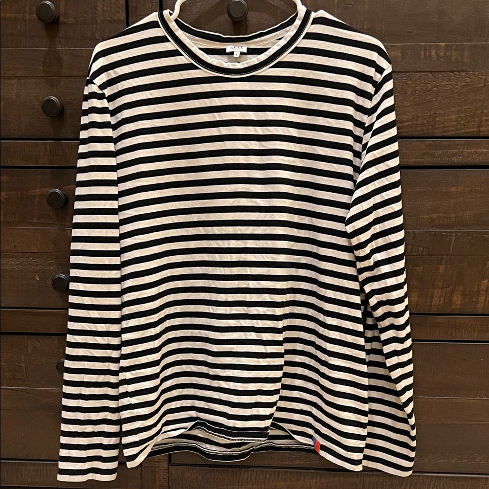 Designer Kule Black and White Striped Long Sleeve Shirt